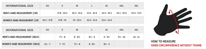 Riding Gloves Size Chart