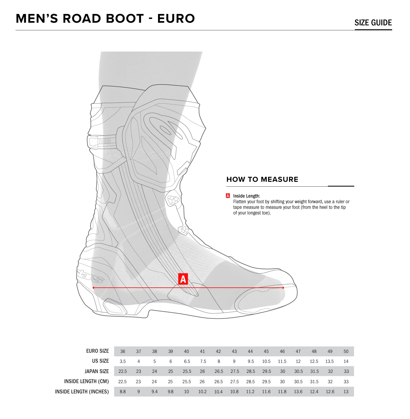 Racing Boots Size Chart Racing Boots Size Chart