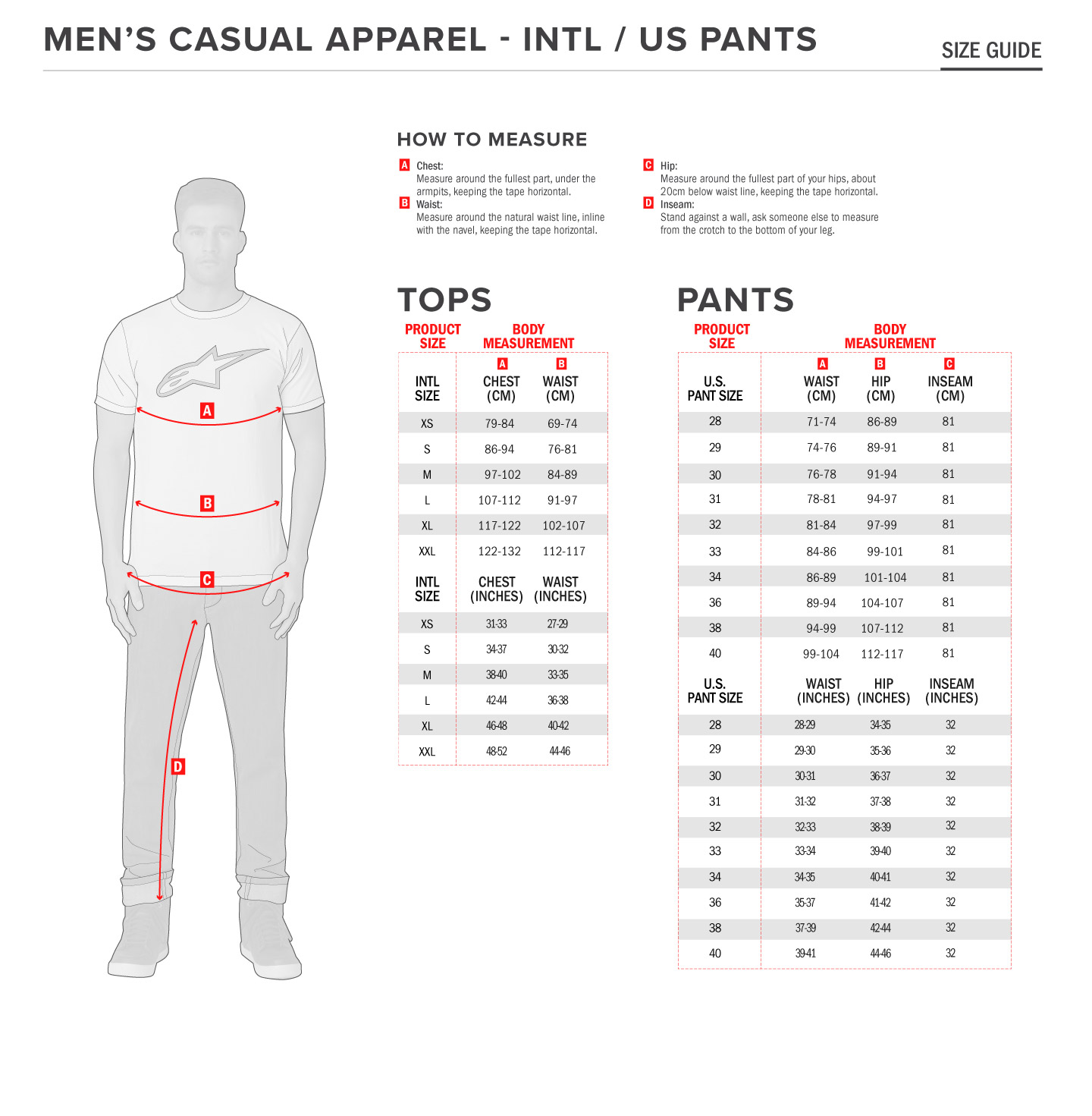 Casual Size Chart