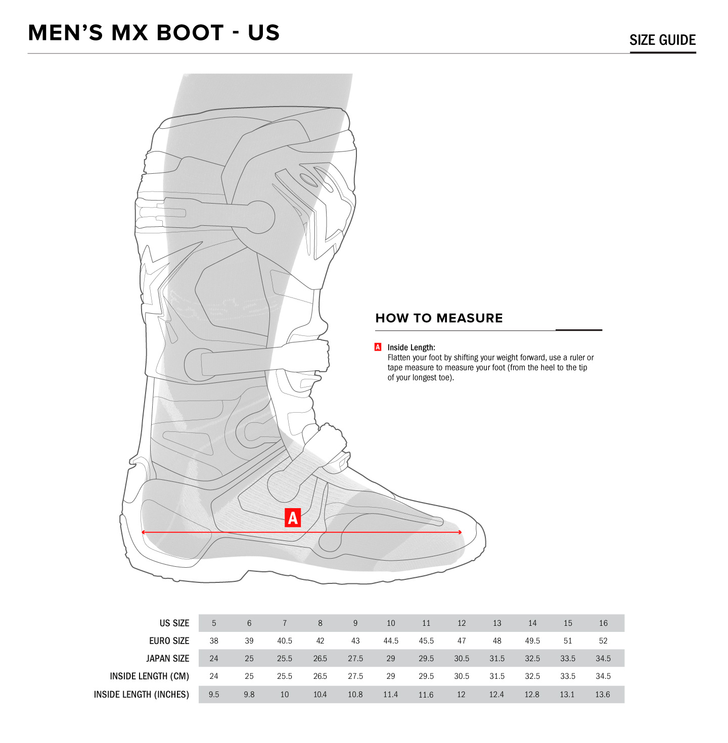 Motocross Boots Size Chart Motocross Boots Size Chart